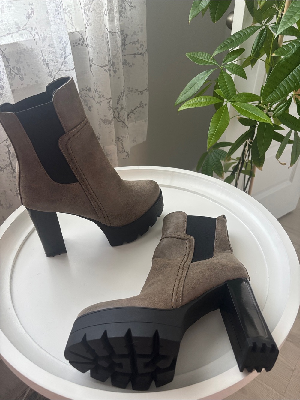 Chunky Platform Chelsea Ankle Boots in Taupe